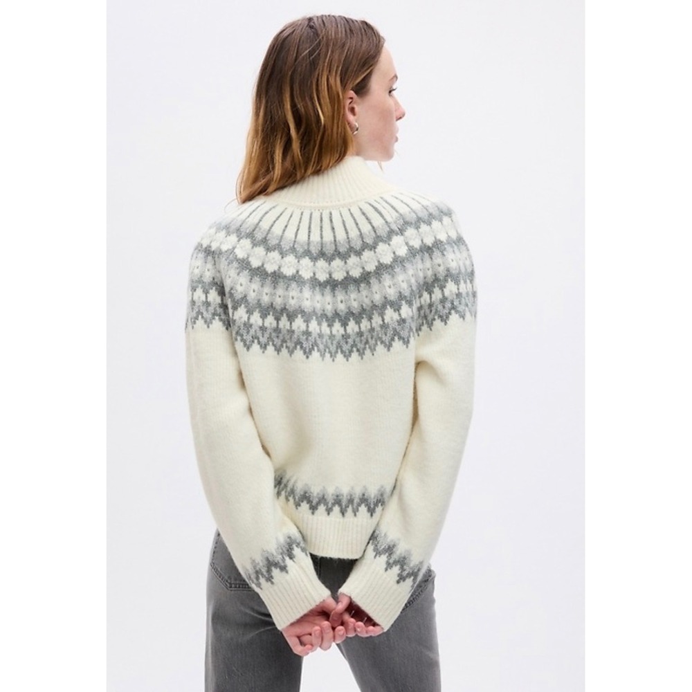 Gap Womens Fair Isle Mockneck Sweater Gray White Alpaca Blend Knit Size‎ Medium